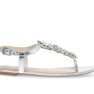 Betsey Johnson Alta T-Strap Embellished Jewel Thong Sandals Silver Size 7